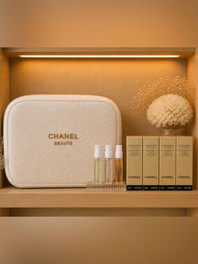 Chanel Beauty Bundle Pouch + Sublimage Skincare + Chanel Perfume Set